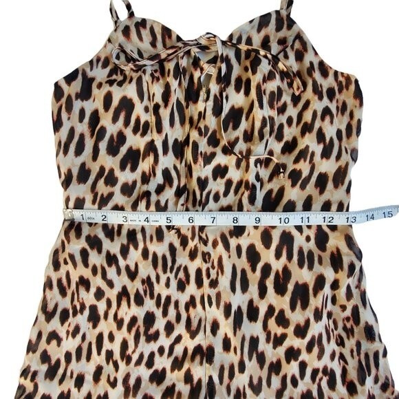 Material Girl Natural Leopard spaghetti strap shorts romper sz S - Picture 9 of 12